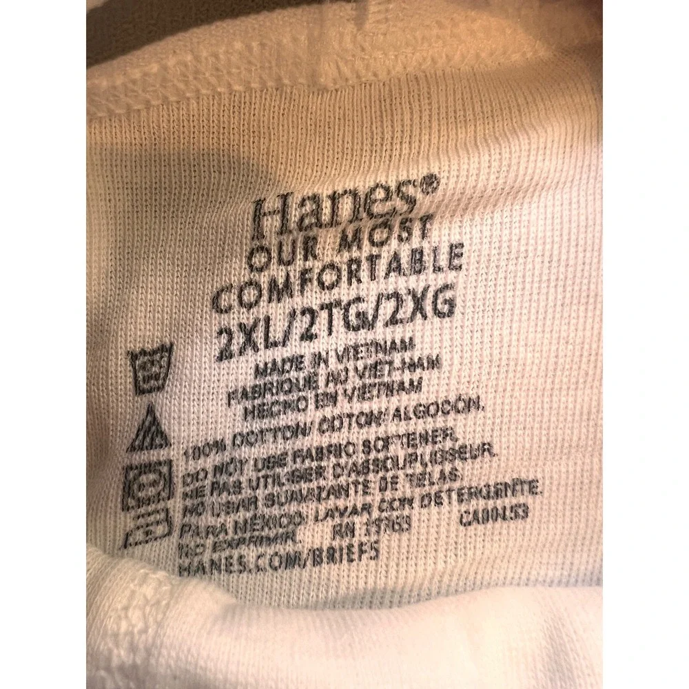 Hanes Mens Briefs 2XL 44-46 White ComfortSoft Tagless Full Rise Underwear 4 Pair